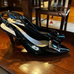 Jones New York Black Patent Leather Slingback Heels